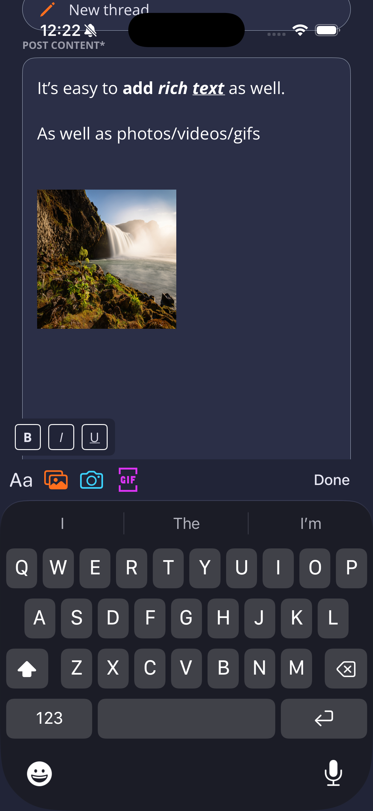 Rich text editor in XenForo native mobile app