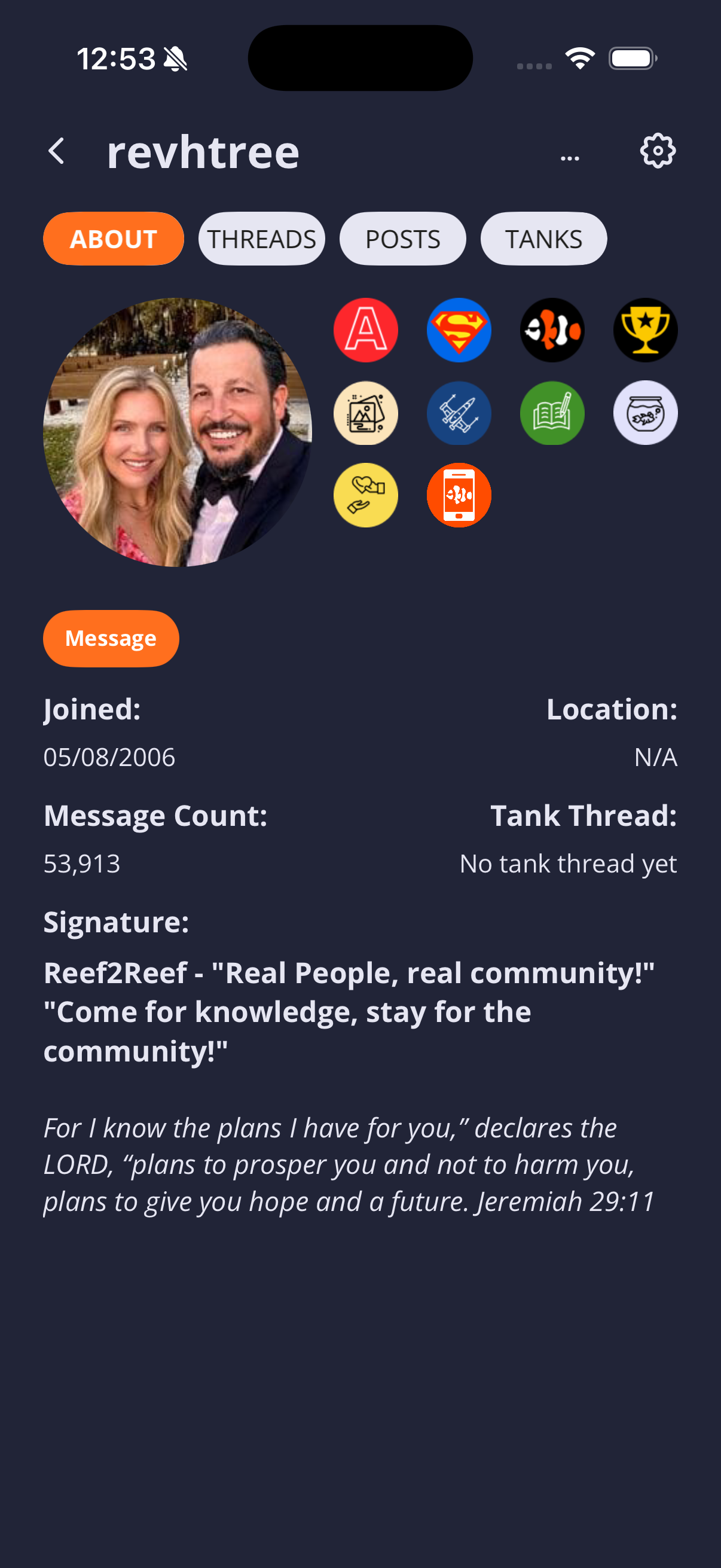 User profile screen in XenForo native mobile app
