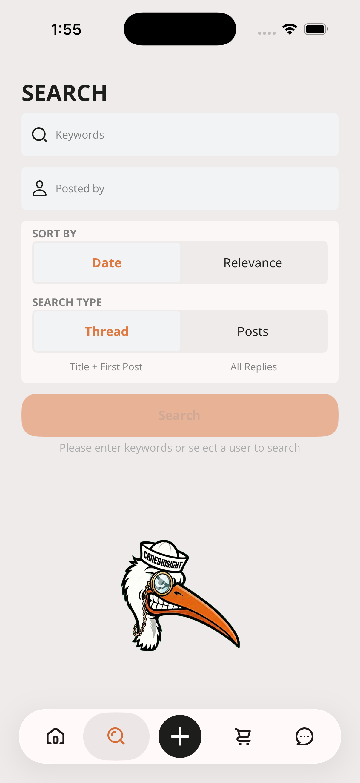 Full-text search in XenForo native mobile app